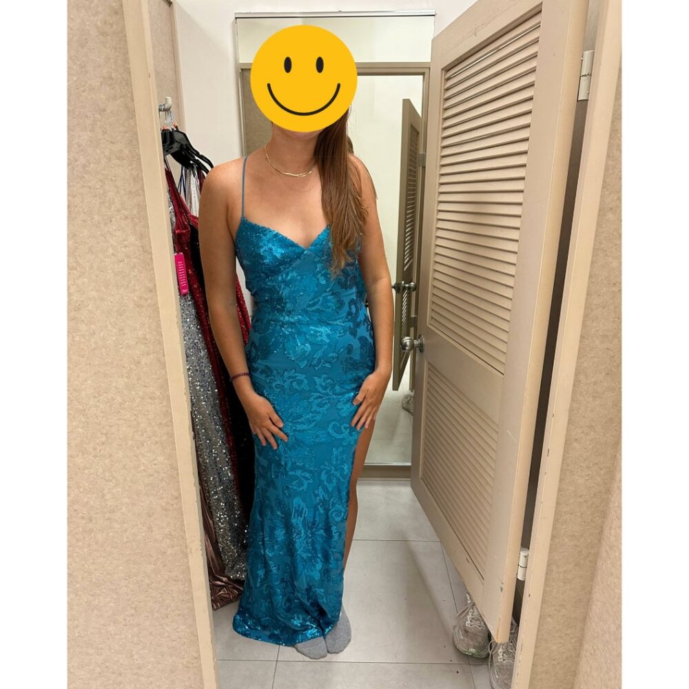 Teal sequin formal dress